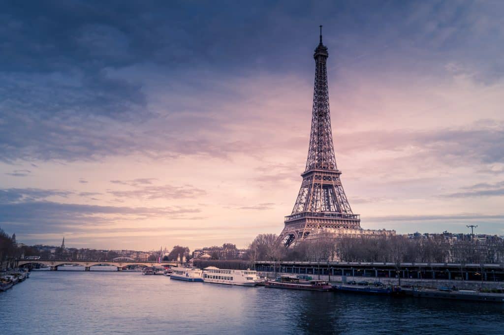 The Eiffel Tower is one of the sights you see from board of a Seine River Cruise