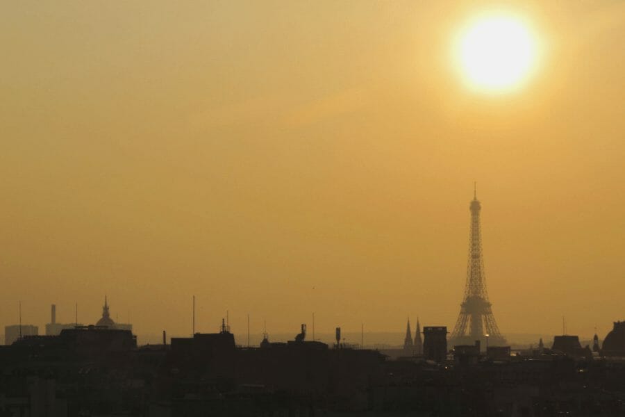 one of the many rooftops in Paris is a good place to take a picture of the eiffel tower, like here on the Centre Pompidou