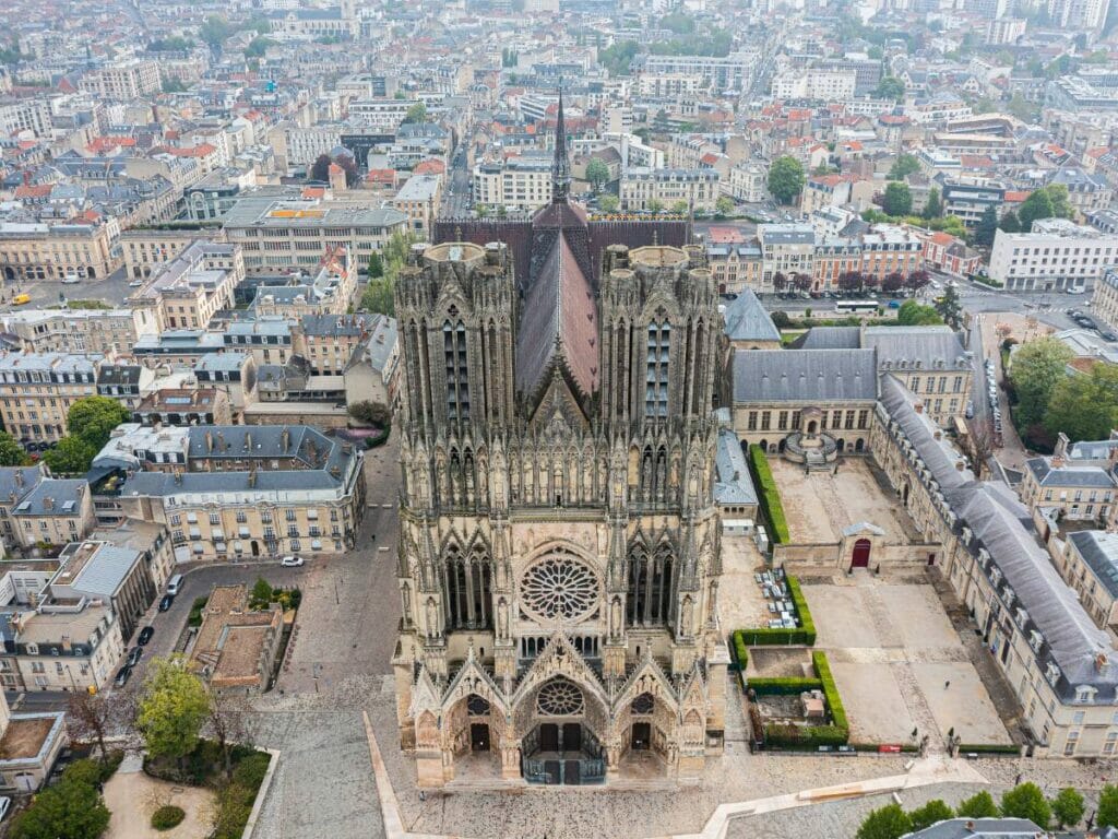 The Cathedral of Reims from an aerial perspective