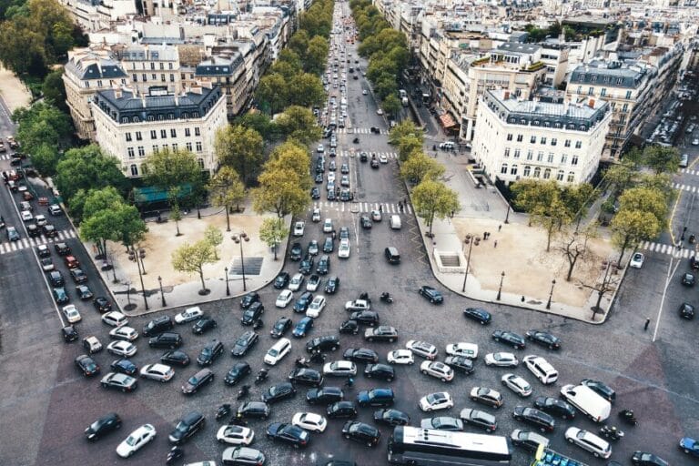 Paris Place de l'Etoile with heavy traffic